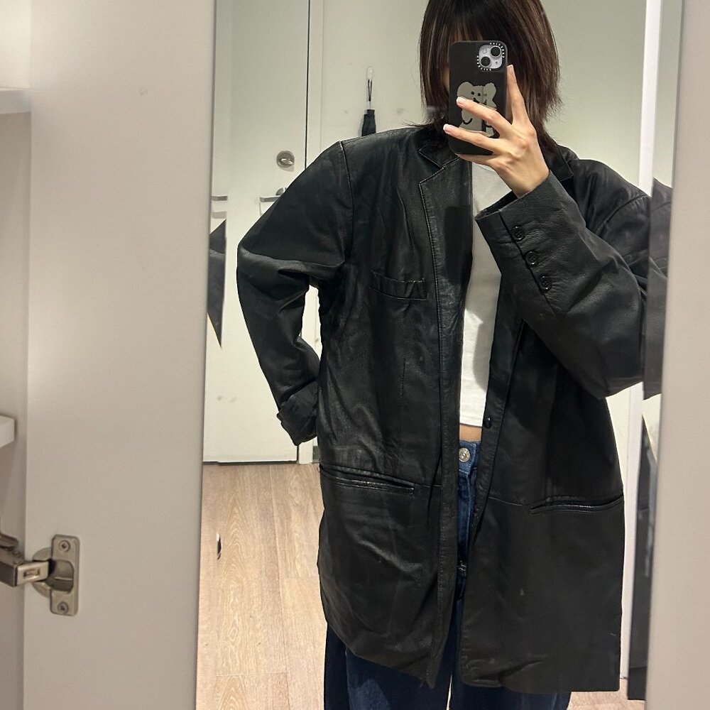 vintage oversized black leather jacket